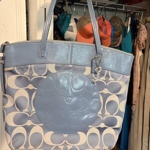 Light Blue Coach Y2K Jacquard Signature Print Tote Shoulder Bag M1182-F18335